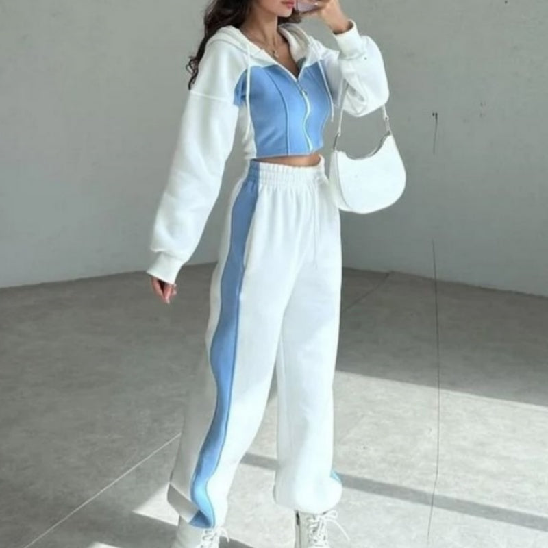 Trendy Color Block Jacket & Pants 2-delat set för kvinnor
