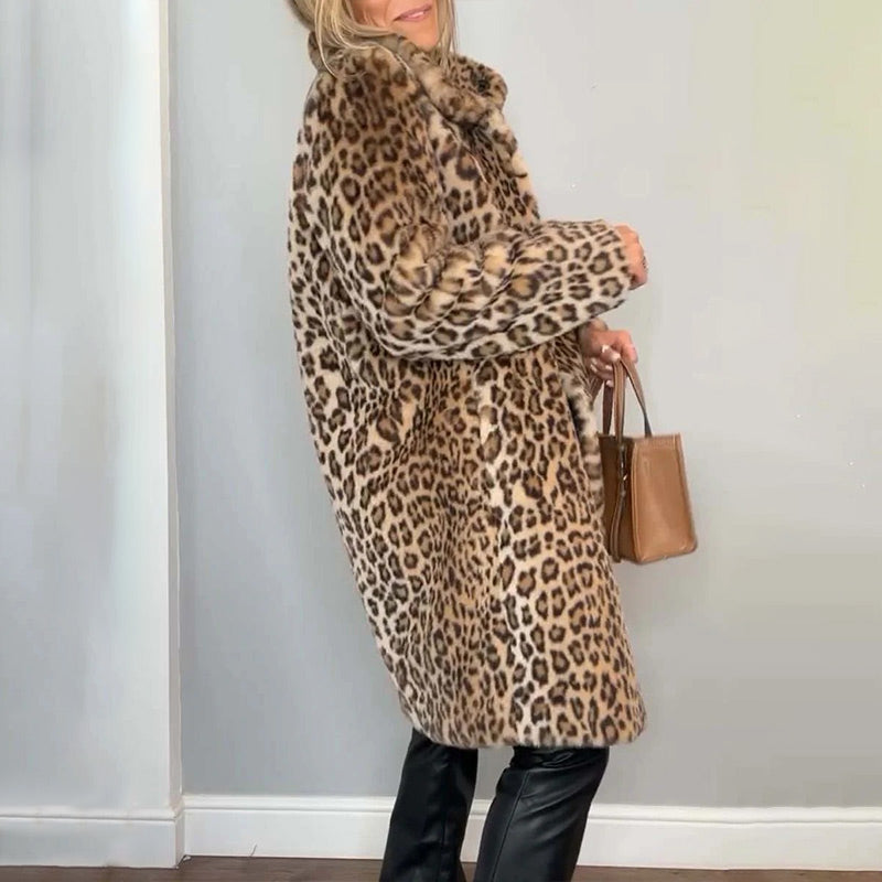 ❄️Vinterspecialerbjudanden❄️ Midilång jacka med leopardmönster för damer