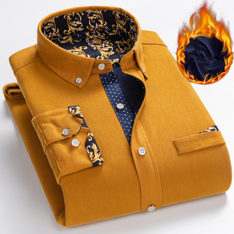 50% RABATTđ„Mans hög kvalitet Corduroy varm vinterskjorta tjock fleece