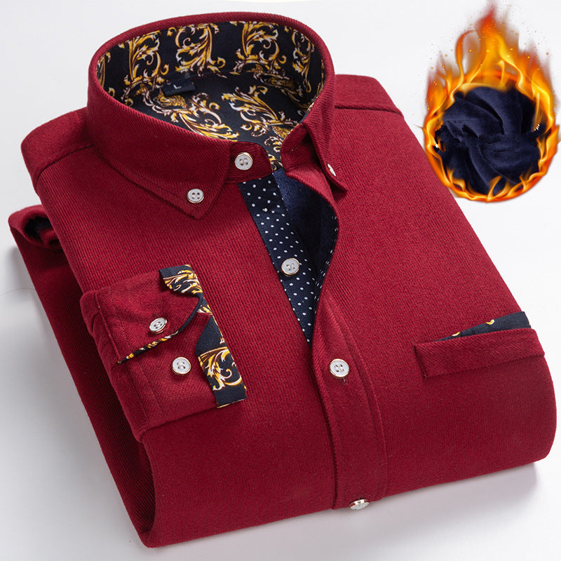 50% RABATTđ„Mans hög kvalitet Corduroy varm vinterskjorta tjock fleece