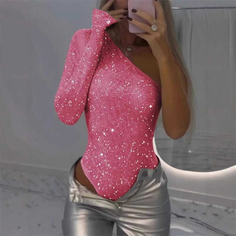 đNyĂ„rsrea 50% rabatt đïžOne Shoulder Sequin Bodysuit för kvinnor