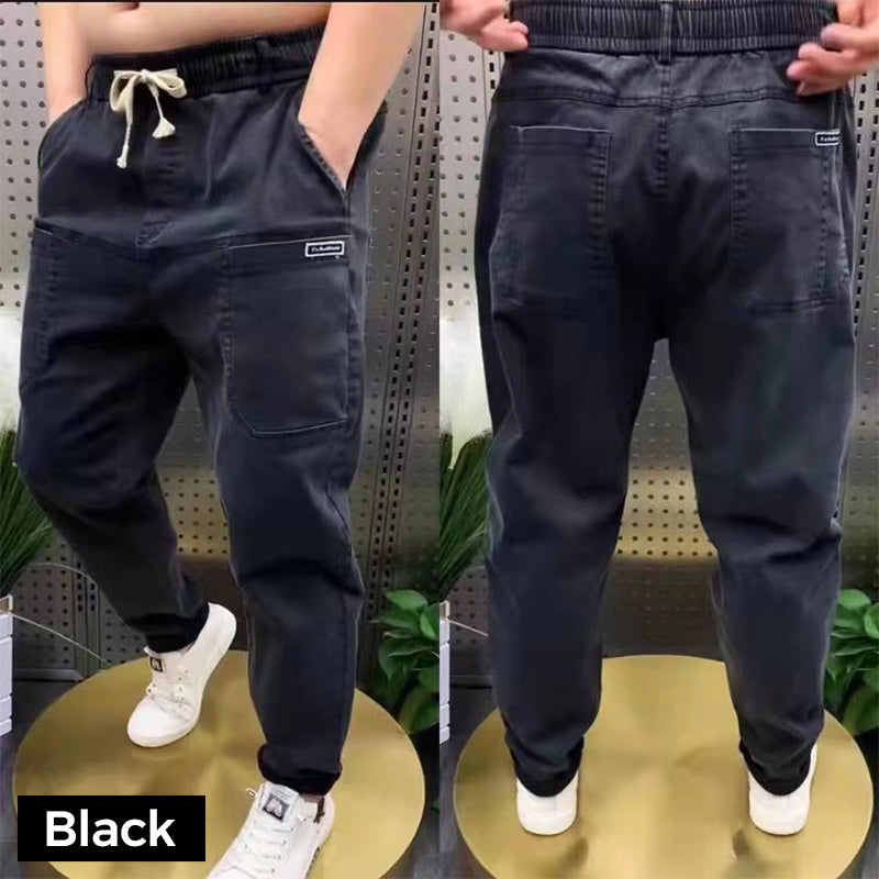Herrjeans med elastisk dragsko och sex fickor
