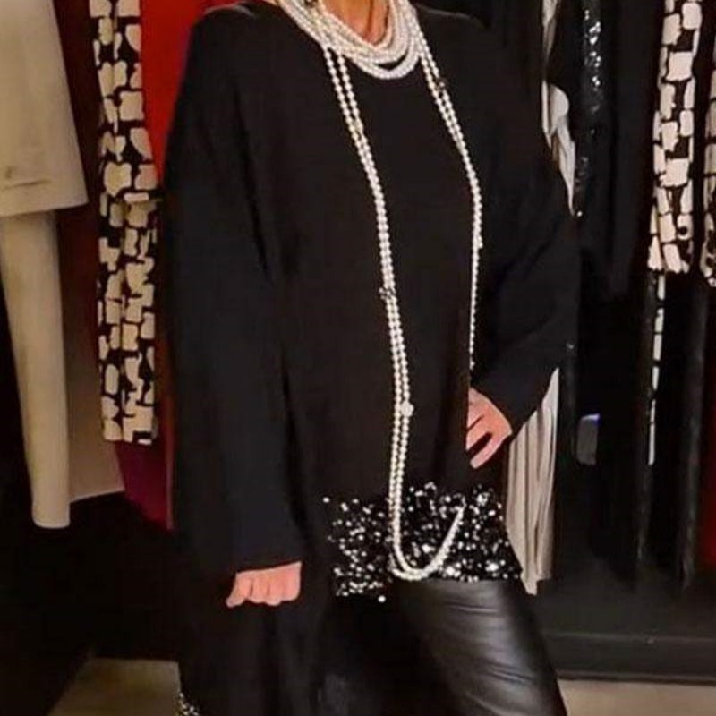✨Patchworktopp i paljettmönster med oregelbunden fåll👗