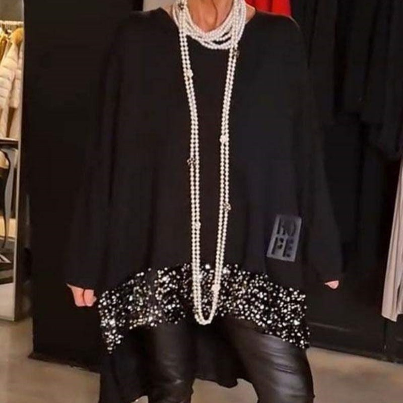 ✨Patchworktopp i paljettmönster med oregelbunden fåll👗