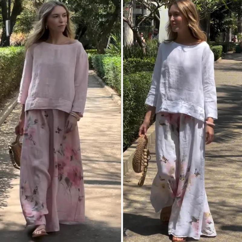 đžVĂ„rens specialerbjudandenđž EnfĂ€rgade toppar ïŒ Blommiga byxor med vida ben (2-delat set)