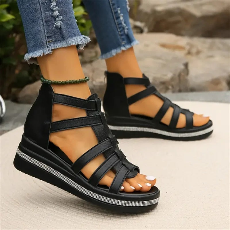 Wedge-sandaler med dekor av strass