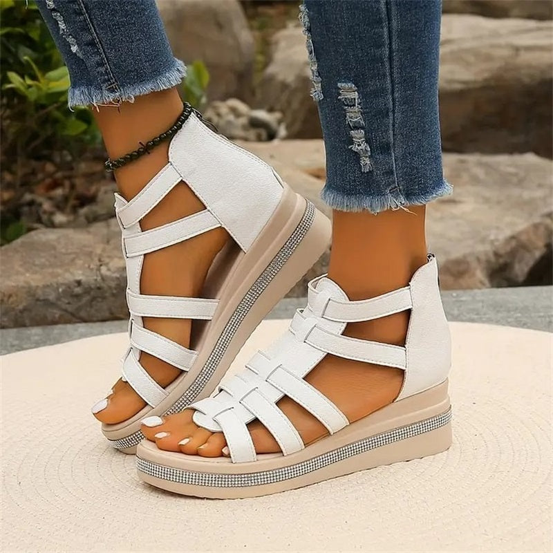Wedge-sandaler med dekor av strass
