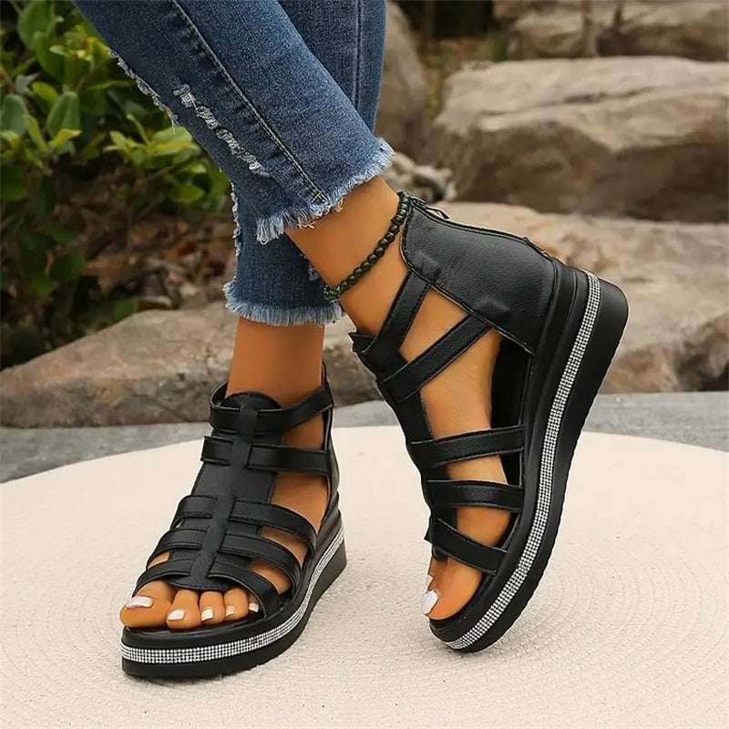 Wedge-sandaler med dekor av strass