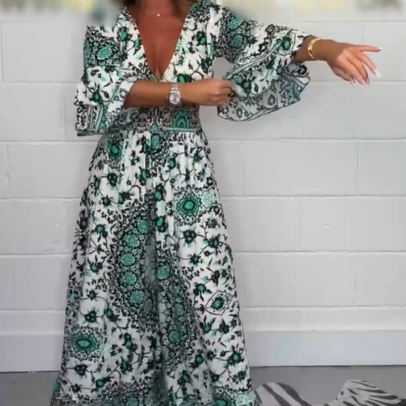 Jumpsuit med V-hals och tryck för kvinnor