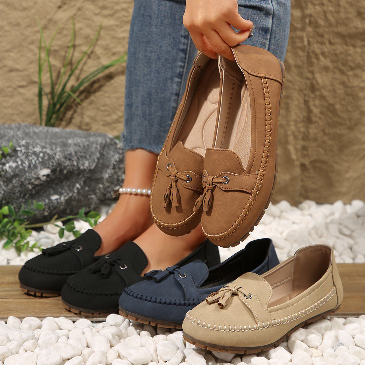 🔥Senaste dagskampanj 50% rabatt - Bekväma mjuka loafers för kvinnor i vintage stil med rosett