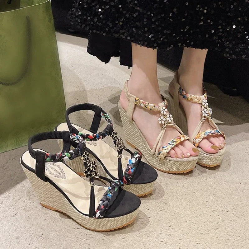 Boho Wedge sandaler med spetsig tå för kvinnor