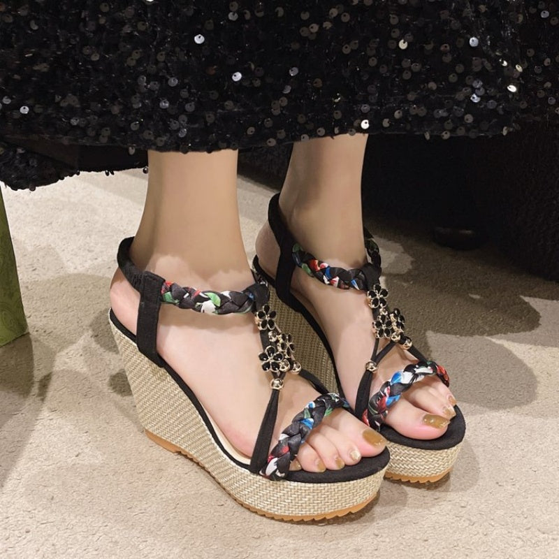 Boho Wedge sandaler med spetsig tå för kvinnor