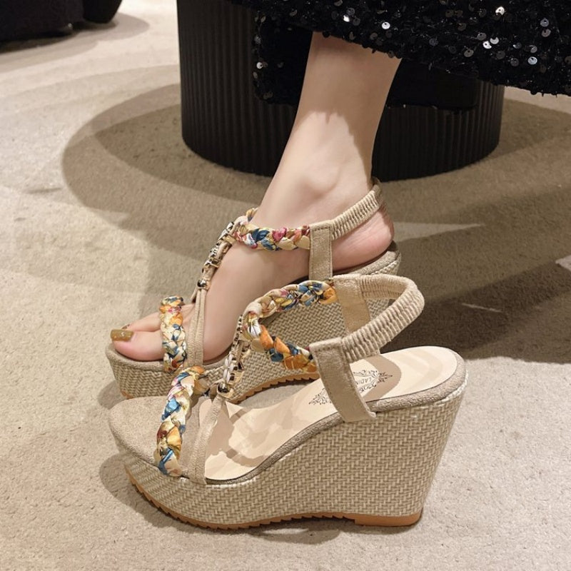 Boho Wedge sandaler med spetsig tå för kvinnor