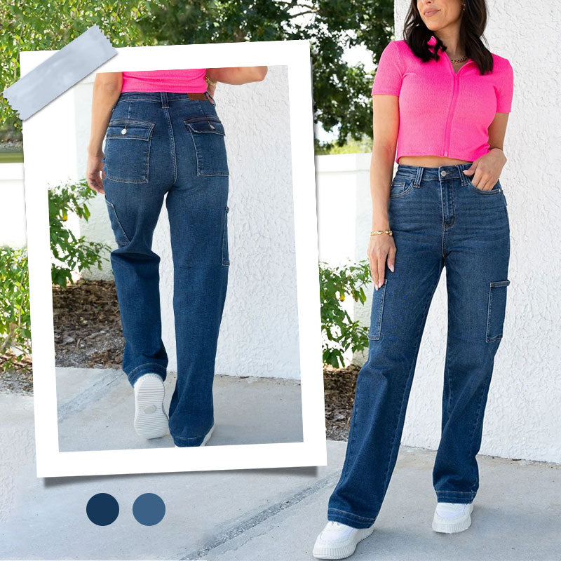 Stretchjeans med vida ben och hög midja för kvinnor