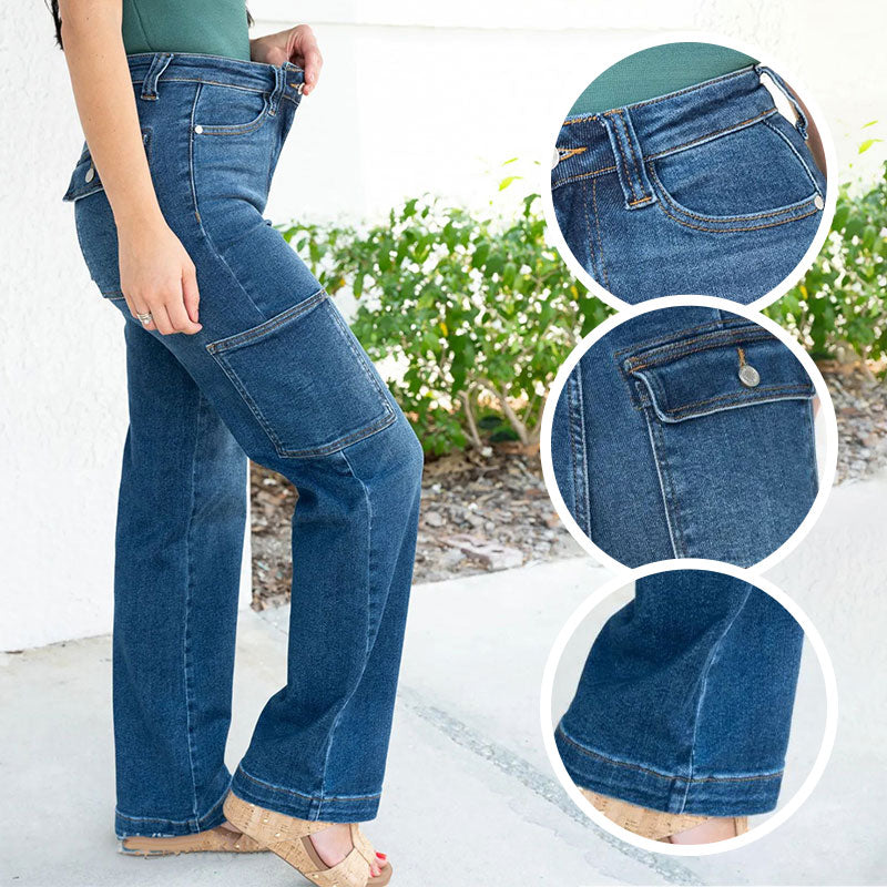 Stretchjeans med vida ben och hög midja för kvinnor