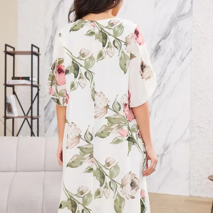 ❀Elegant halvärmad chiffongklänning för kvinnor med tryck