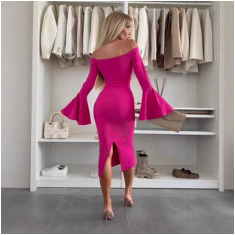 Off-Shoulder midiklänning med klockärm