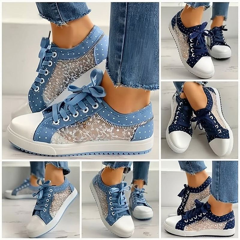 Ladies Casual Flat Round Toe Lace Up Low Top Skor