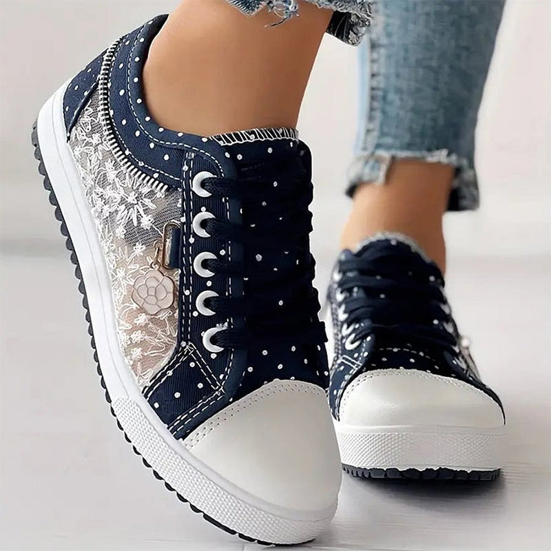 Ladies Casual Flat Round Toe Lace Up Low Top Skor