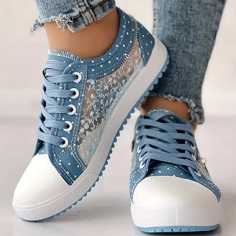 Ladies Casual Flat Round Toe Lace Up Low Top Skor