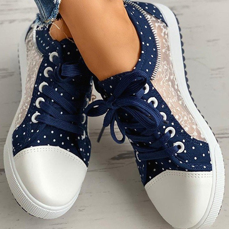 Ladies Casual Flat Round Toe Lace Up Low Top Skor