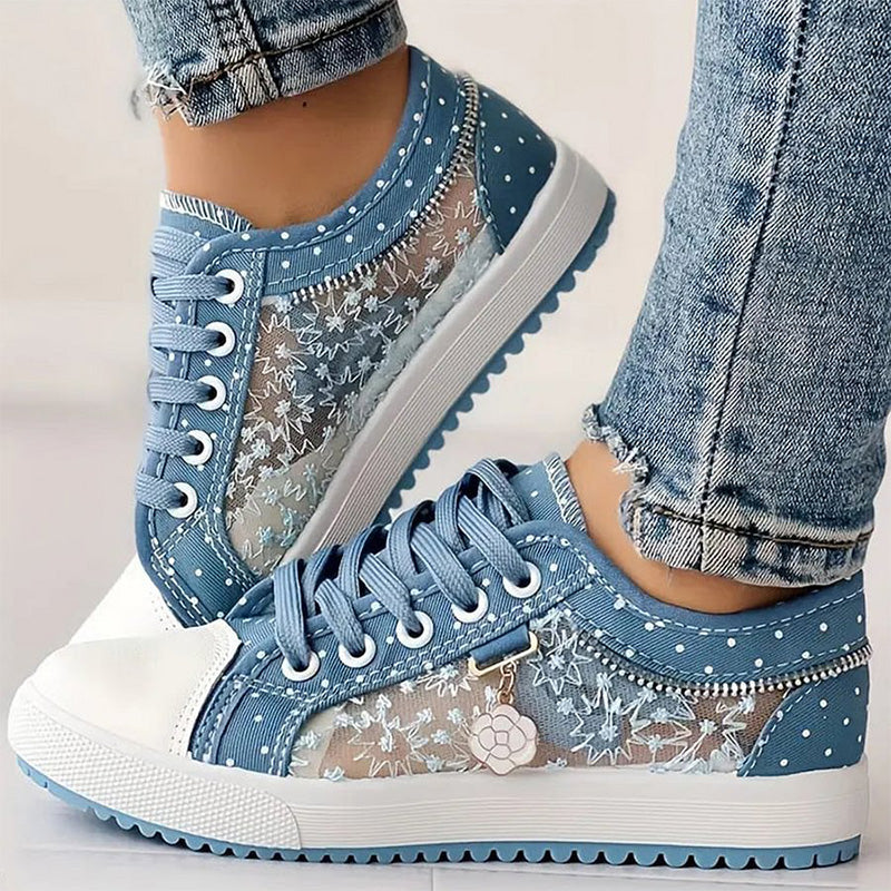 Ladies Casual Flat Round Toe Lace Up Low Top Skor