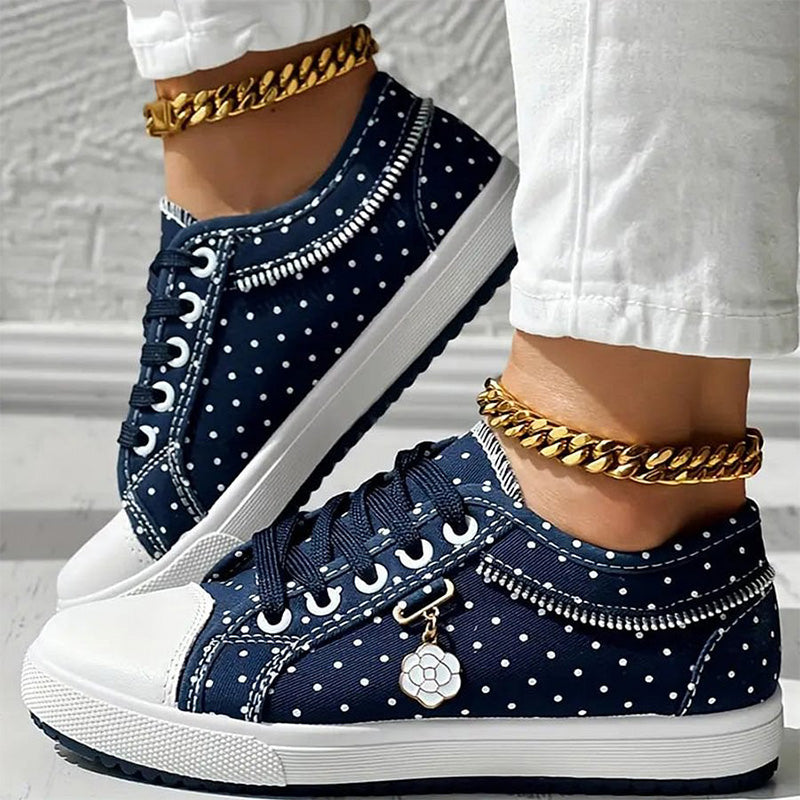 Ladies Casual Flat Round Toe Lace Up Low Top Skor