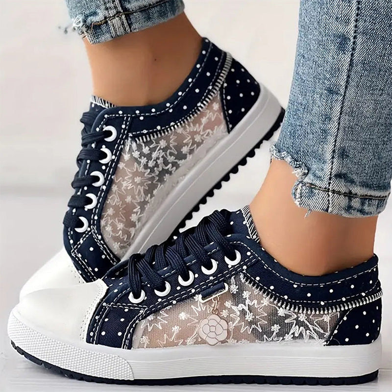Ladies Casual Flat Round Toe Lace Up Low Top Skor