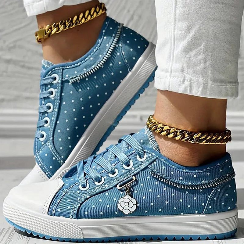 Ladies Casual Flat Round Toe Lace Up Low Top Skor
