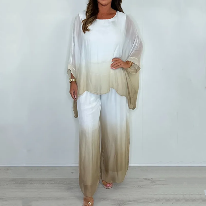 Mesh Mix Dip Dye-set med löst hängande topp och byxor