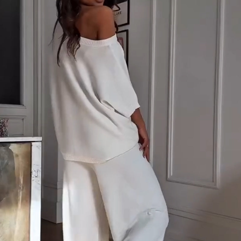 Tvådelat set - Casual asymmetrisk topp och byxor för kvinnor