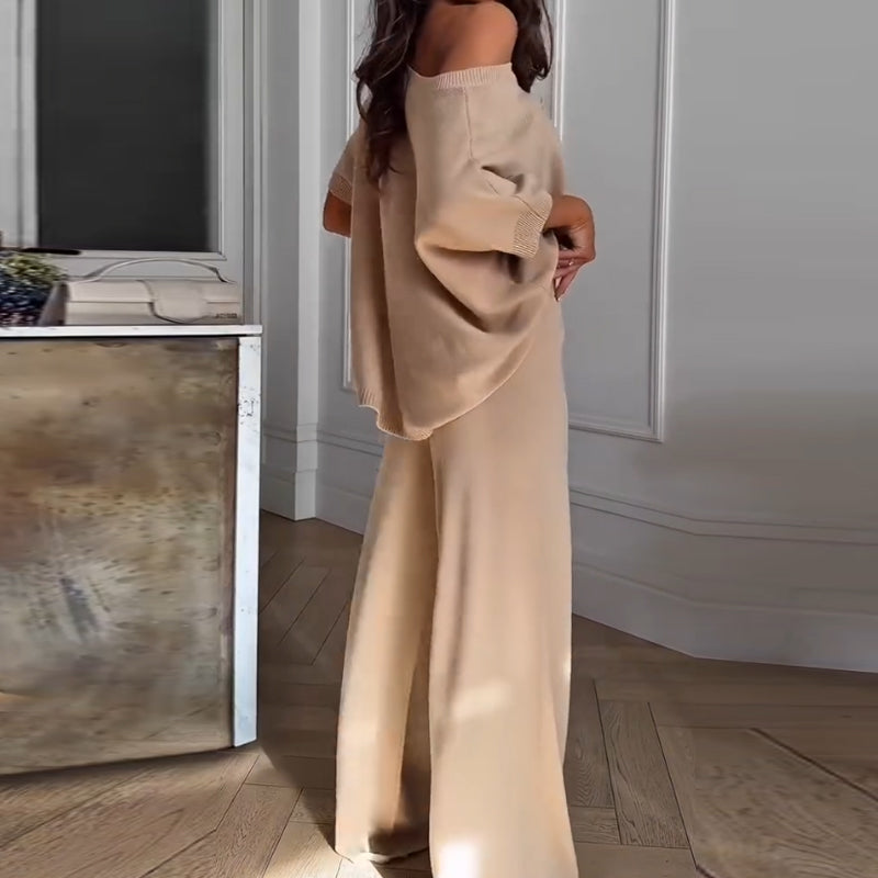 Tvådelat set - Casual asymmetrisk topp och byxor för kvinnor