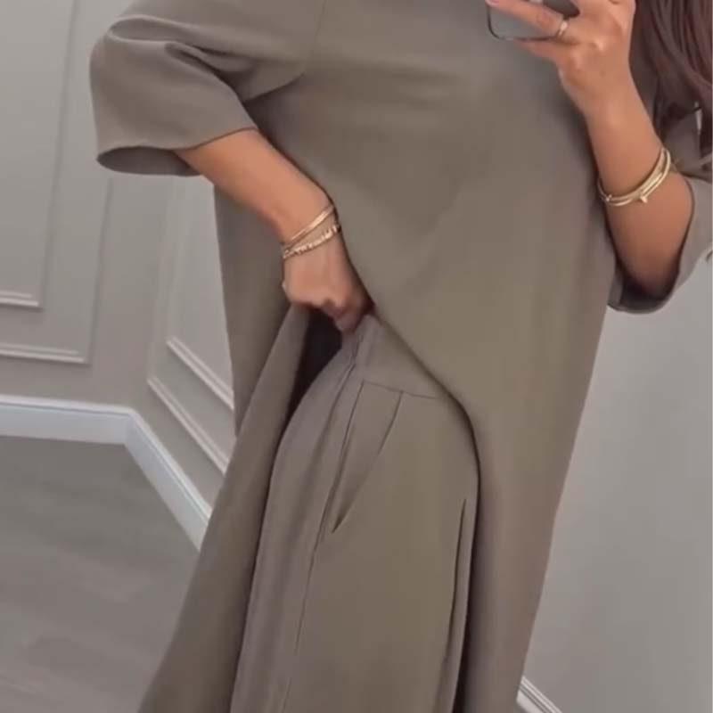 Enfärgad oregelbunden topp & byxor med vida ben 2-PCS set