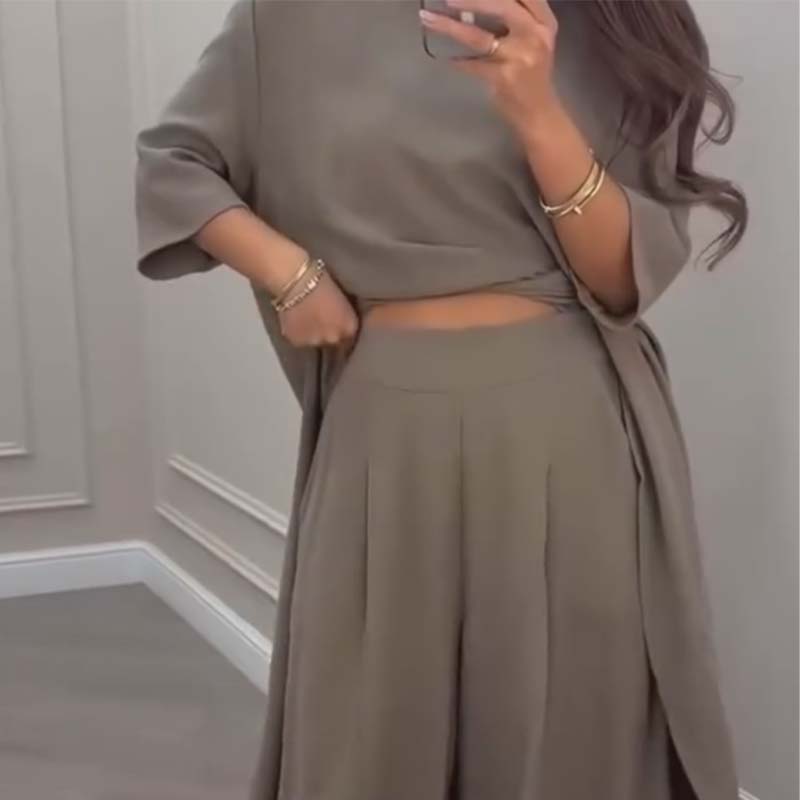 Enfärgad oregelbunden topp & byxor med vida ben 2-PCS set