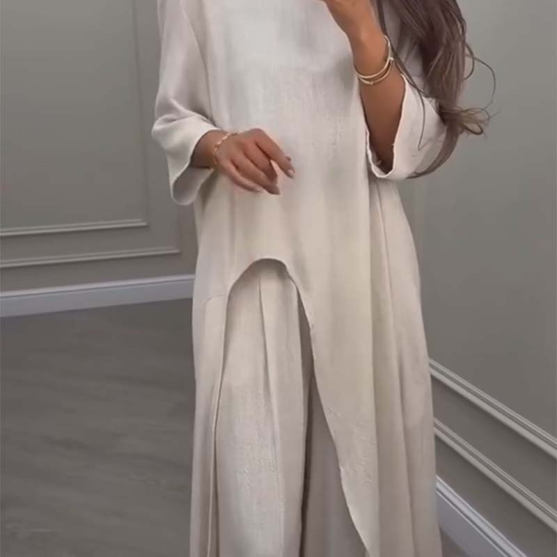 Enfärgad oregelbunden topp & byxor med vida ben 2-PCS set