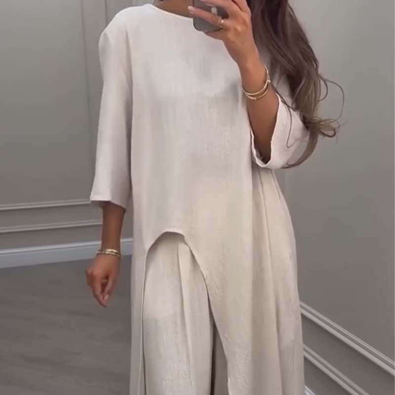 Enfärgad oregelbunden topp & byxor med vida ben 2-PCS set