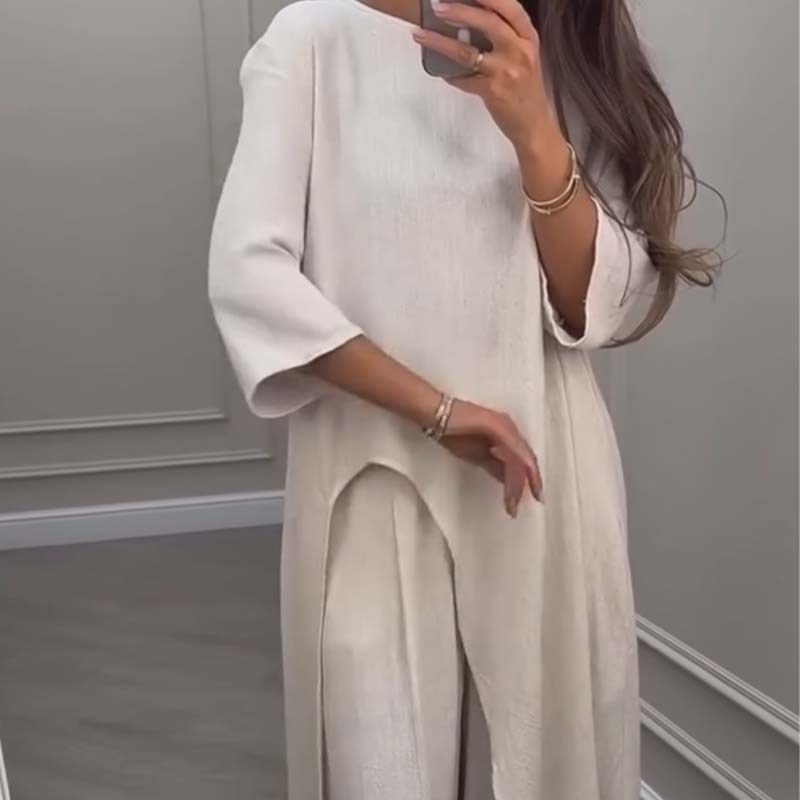 Enfärgad oregelbunden topp & byxor med vida ben 2-PCS set