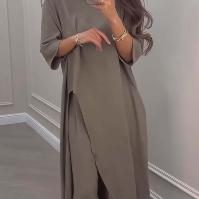 Enfärgad oregelbunden topp & byxor med vida ben 2-PCS set