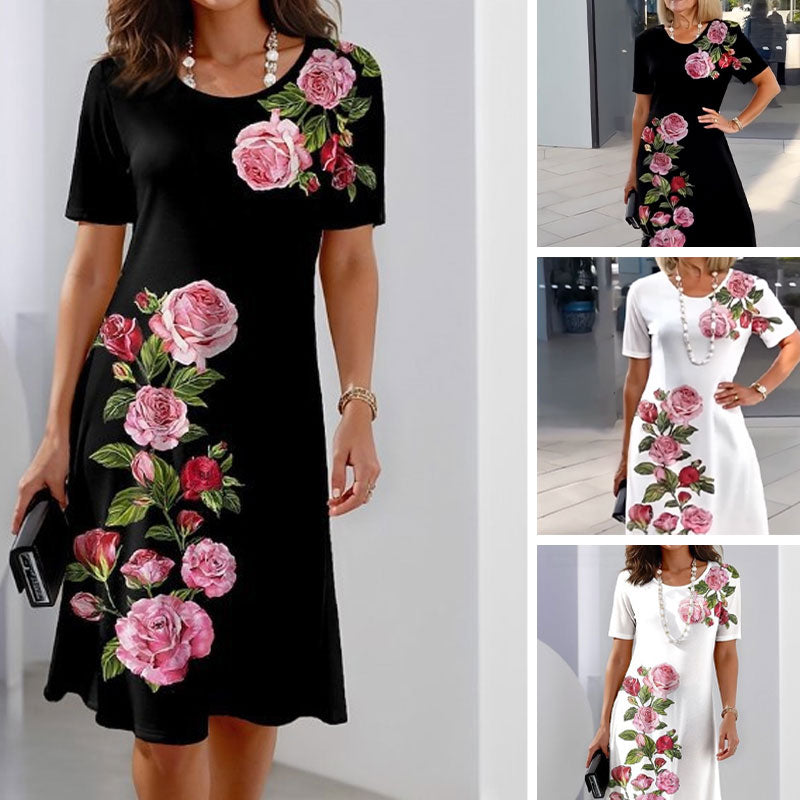 2025 Ny Rose Bloom kortärmad klänning