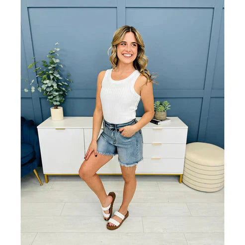 💖SISTA DAGEN REA 50% RABATT🥰High Rise Frayed Hem Cut Off Dad Shorts