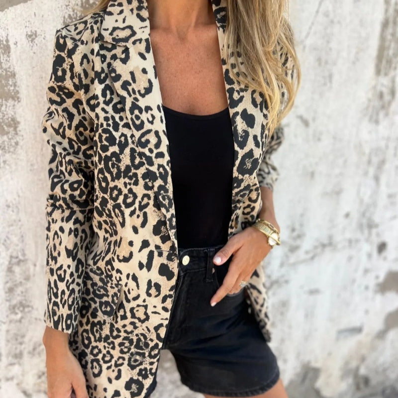 Blazer med leopardtryck för dammode