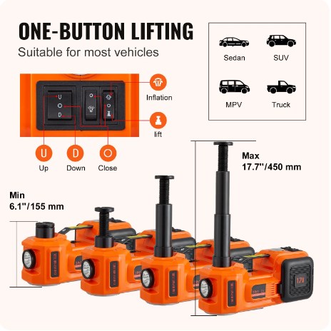 🔥CE/FCC-certifierad🔥12V (5 ton/11023 lbs) multifunktionell elektrisk hydraulisk domkraft för bil
