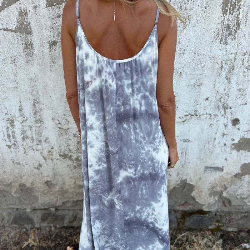 Spagetti Strap Backless-klänning för kvinnor med tryck