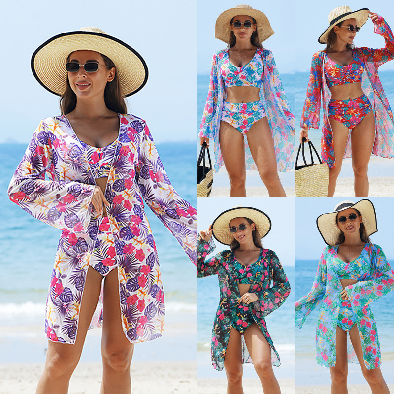 đđđŽBlooming Magic of Summer - tredelad bikinibaddrĂ€kt i mesh för kvinnor
