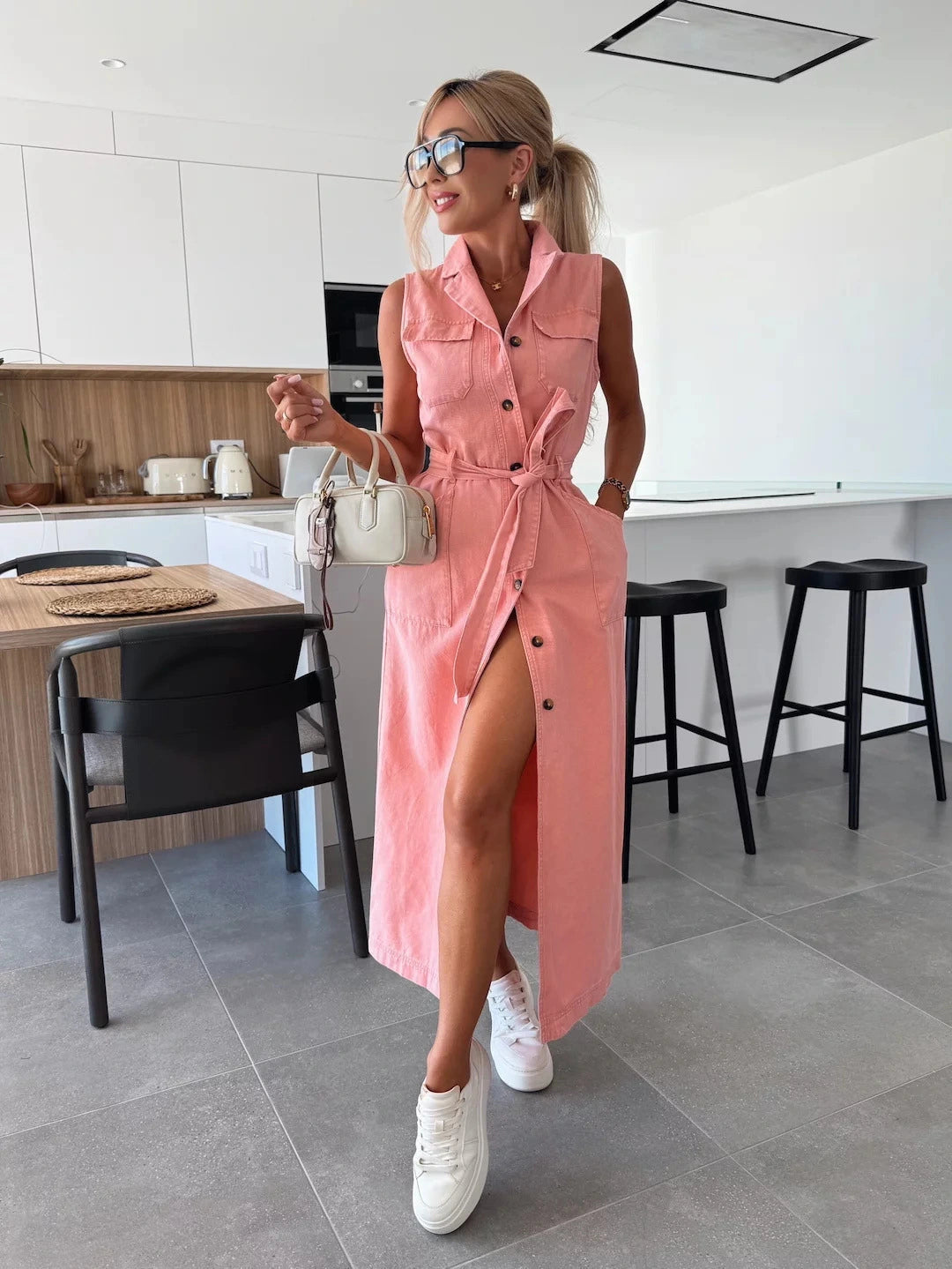 💥Denimklänning med fast knappficka