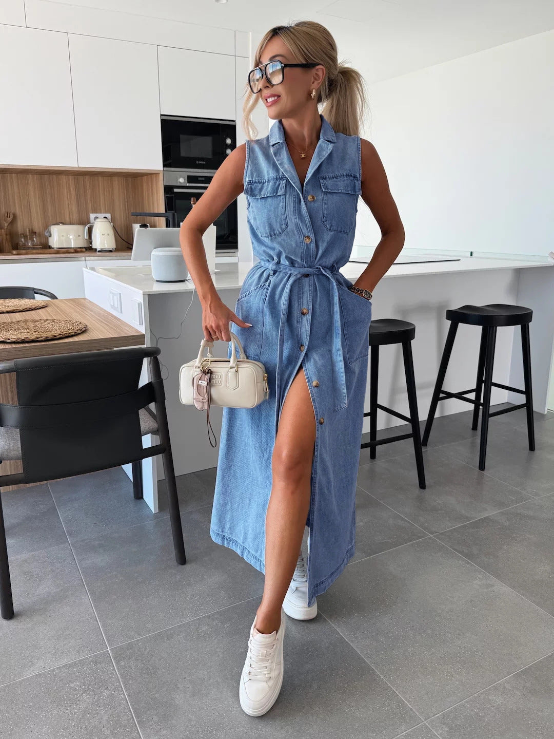 💥Denimklänning med fast knappficka