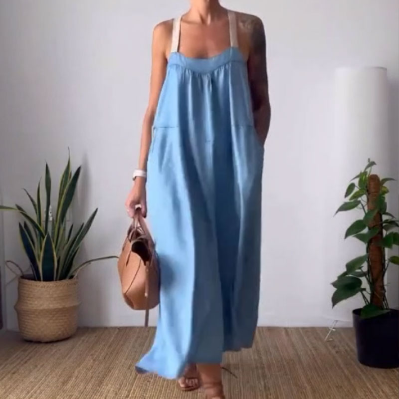 Kvinnors Casual Trendig lös passform Pinafore Klänning