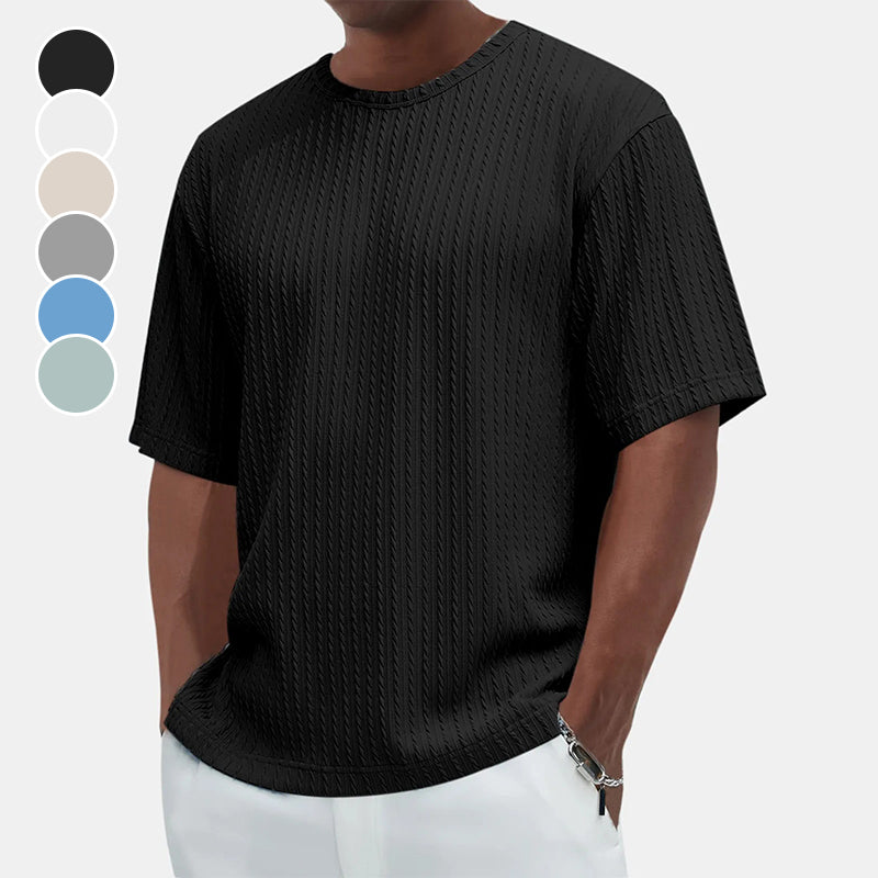 T-shirt med rund hals och textur för herrar Casual Versatile