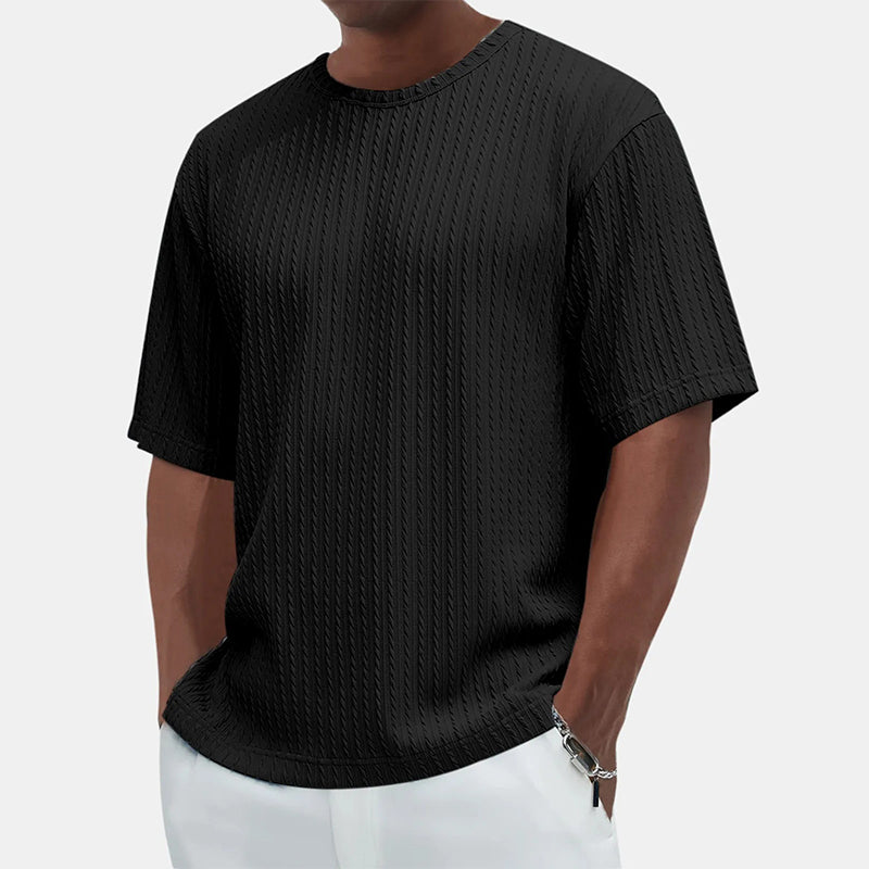 T-shirt med rund hals och textur för herrar Casual Versatile