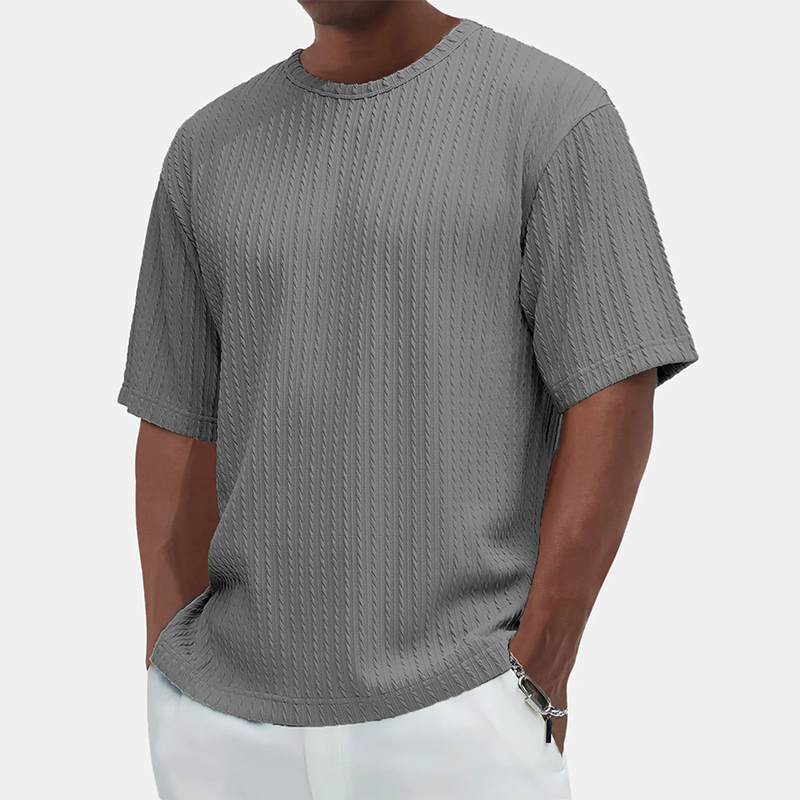 T-shirt med rund hals och textur för herrar Casual Versatile